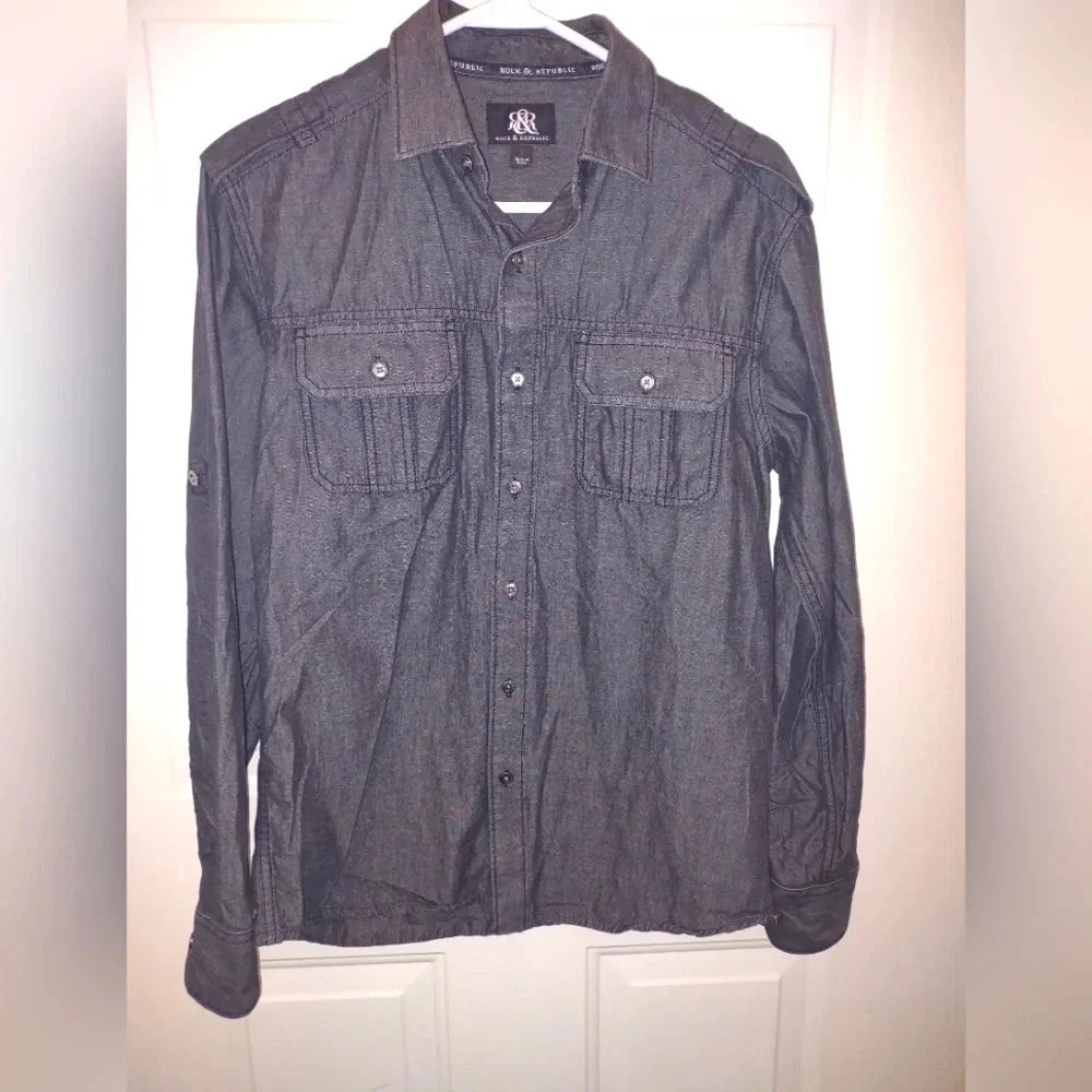 Rock & Republic Button Down Long Sleeve Shirt Mens Small Rockabilly